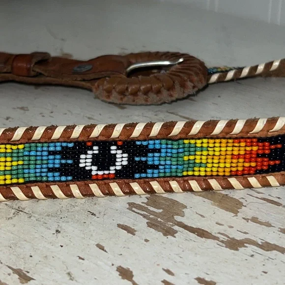 Stunning Native American leather beaded belt 31” - 34”